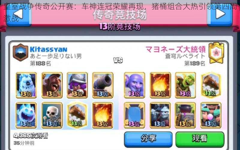 皇室战争传奇公开赛:车神连冠荣耀再现,猪桶组合大热引领第四周激战